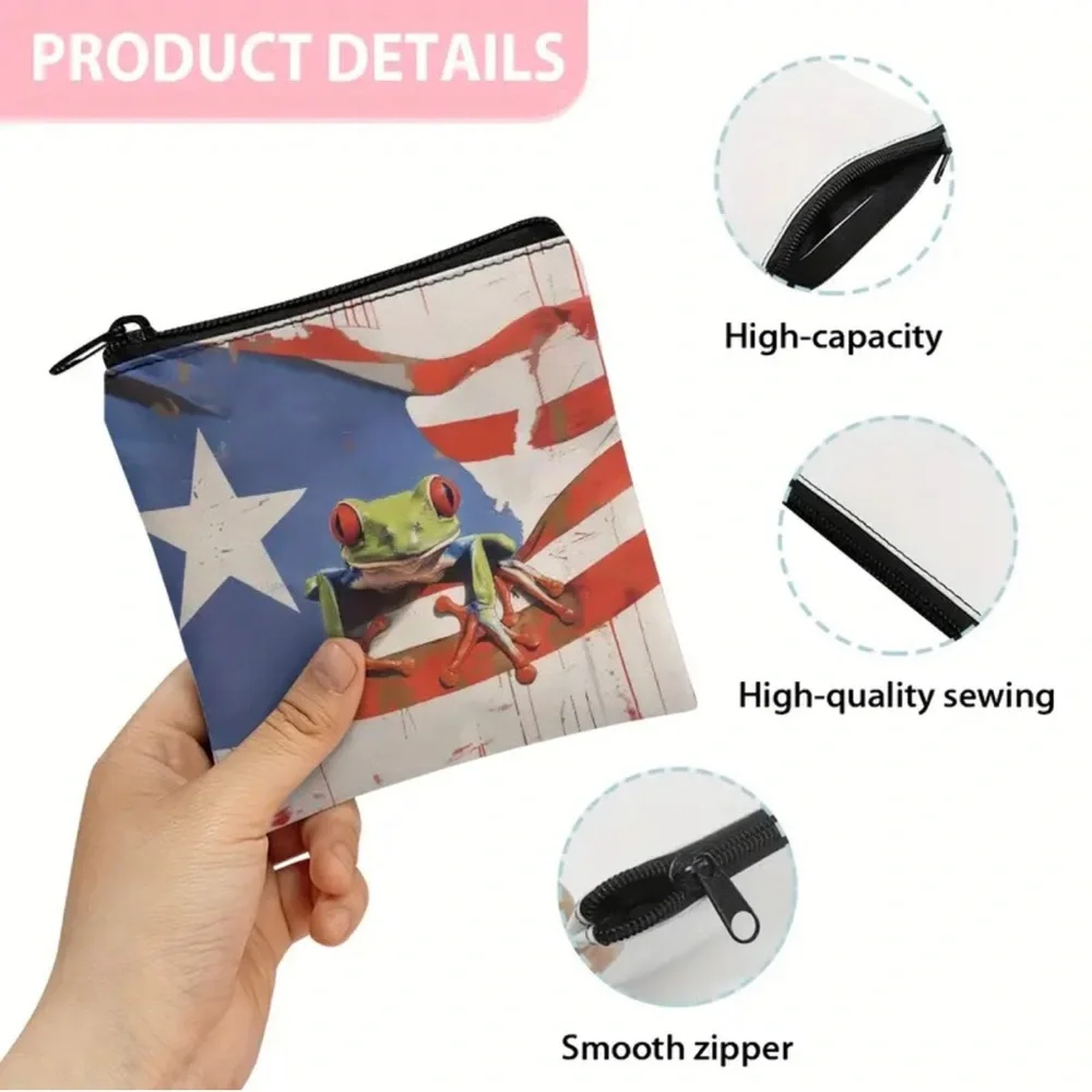 Coqui Tree Frog on Puerto Rico Flag Travel Organizer Cosmetic Coin Bag Wallet